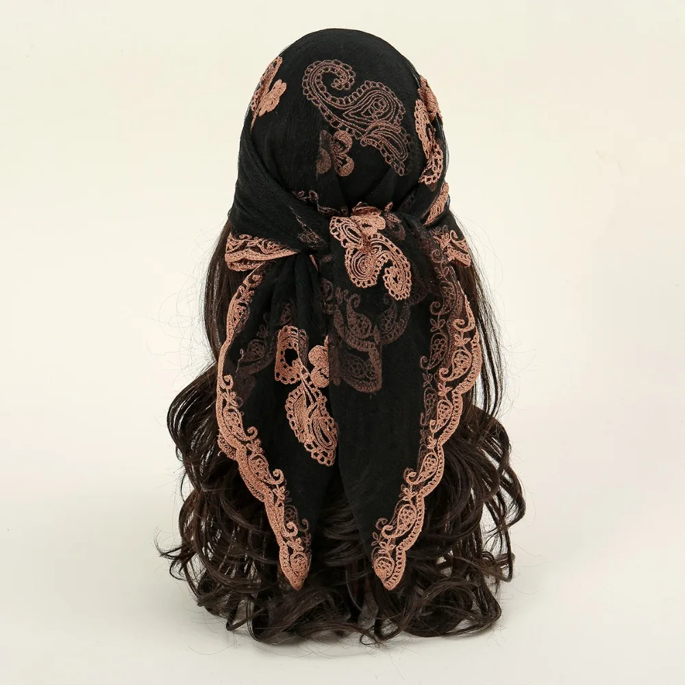 

Elegant Square Lace Scarf Hollow Out Embroidery Hair Scarf Headband Thin Vintage Foulard Bandana Women