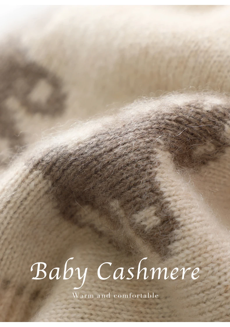 Kinder-Strickmütze aus 100% Kaschmir für Herbst und Winter, warme Wollmütze mit Bommel, Ohrenschutz und niedlichem Jacquard-Bärendesign. – Detail 14