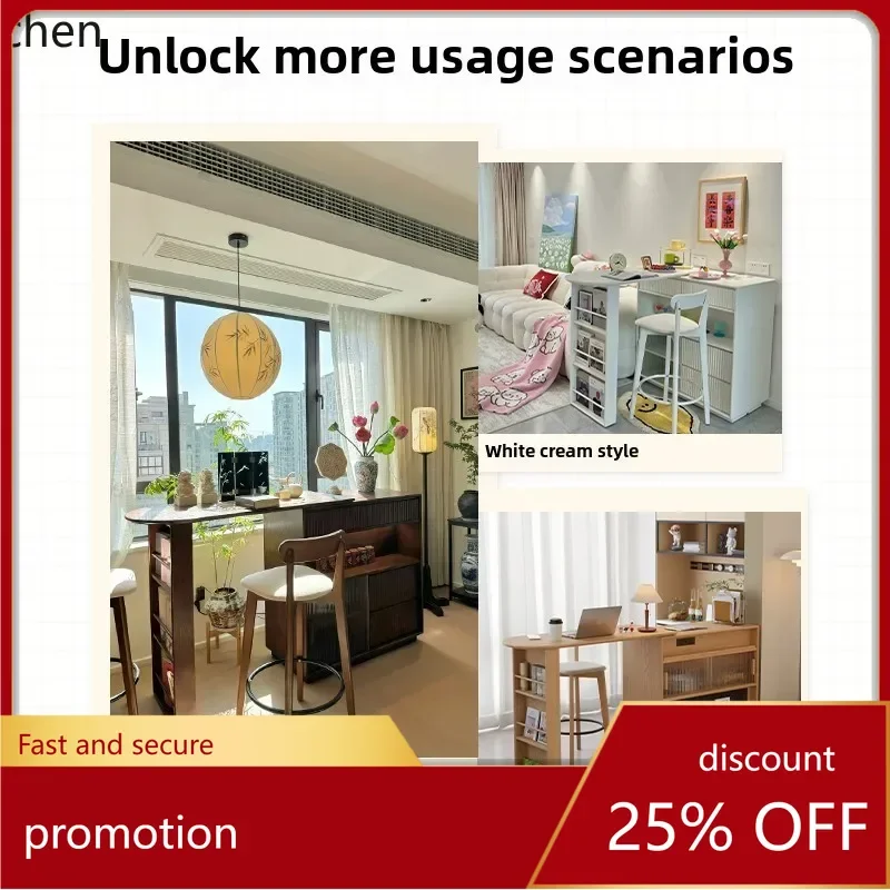 

HXL Solid wood bar table, household balcony, retractable partition, narrow island table, dining side cabinet integrated