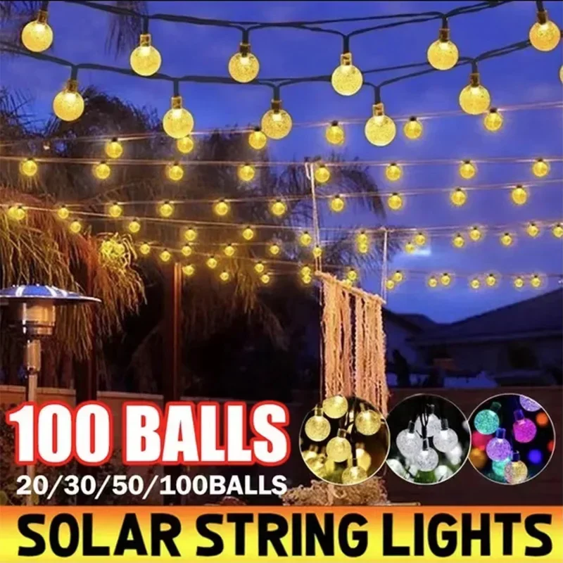 

Solar String Lights Outdoor Crystal Fairy Light Chritmas Garland 8 Modes Waterproof Patio Light for Garden Party Decor