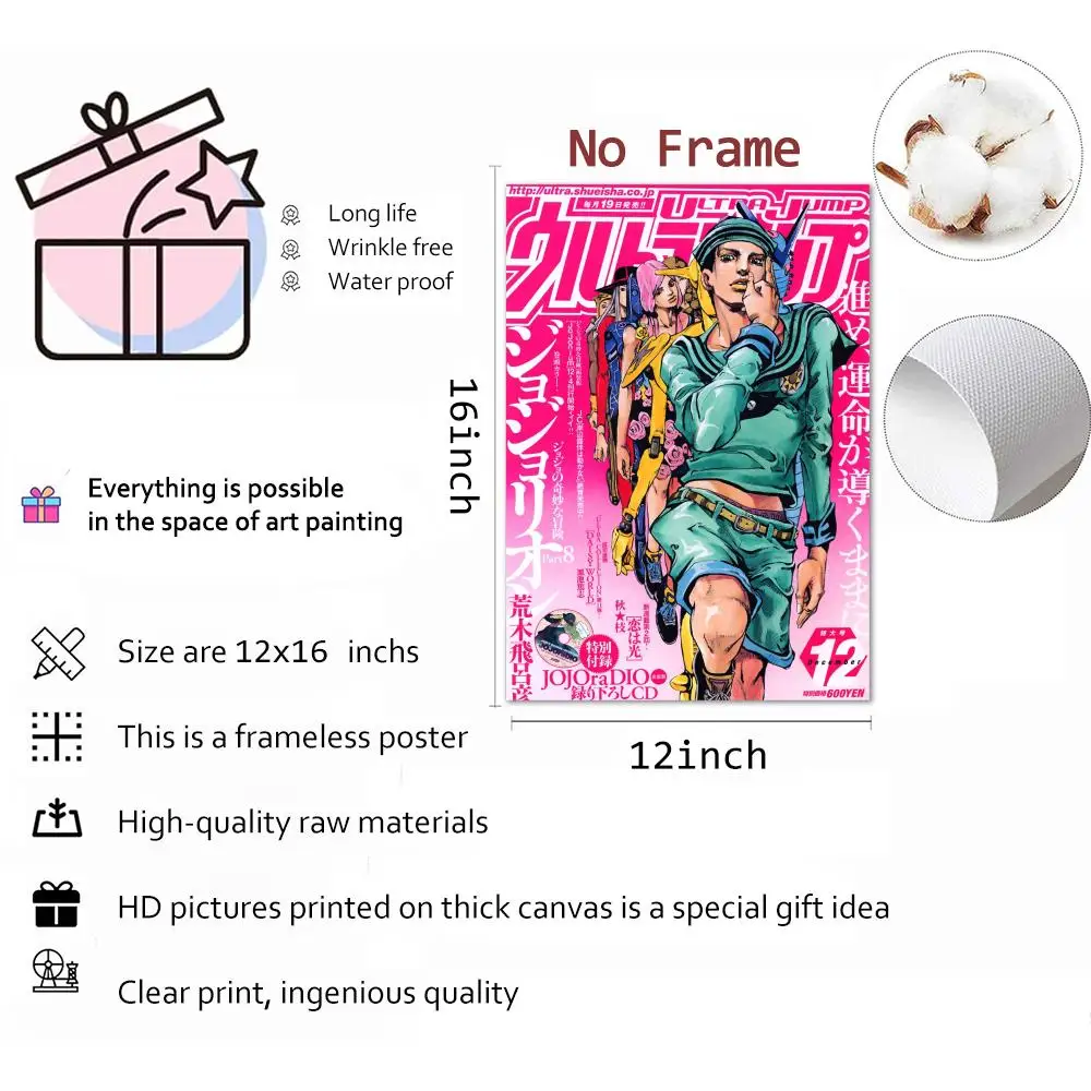 جوجوس غريب مغامرة ريترو أنيمي اللوحة الخط قماش المشارك: تجعد الحرة مقاوم للماء دائم جميع الفضاء جدار ديكور #6