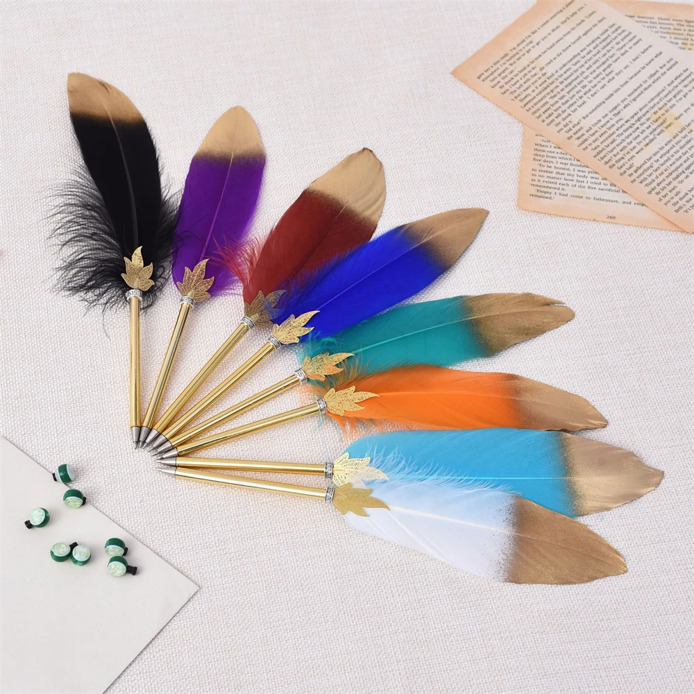 Colorful Feather Decor 0.5mm Writing Black Ballpoint Pen For Student Creative School Stationery Cute Business Gift Office Pen