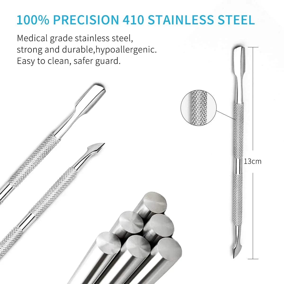 1/10 Stück Doppelseitiger Edelstahl-Nagelhautschieber, Entferner für abgestorbene Hautzellen für Pediküre, Maniküre, Nagelkunst, Reinigungs- und Pflegewerkzeug – Detail 2
