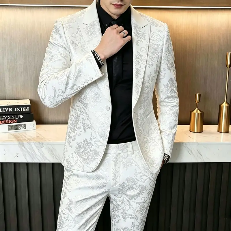 Herrenanzüge, modische Anzüge für Hochzeiten, lässige Slim-Fit-Anzüge, Friseuranzüge, Herrenanzüge im koreanischen Stil, Anzüge für Bankette, Business-Anzüge, Goldprägung, Anzüge – Detail 5