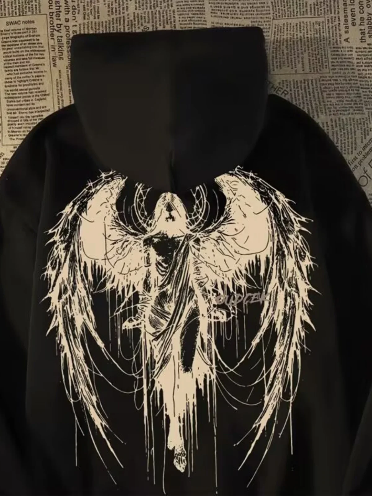 

2025 Cool Wing Street Trend Осень Зима Флисовая теплая толстовка с капюшоном Новая повседневная мужская повседневная удобная универсальная мягкая толстовка