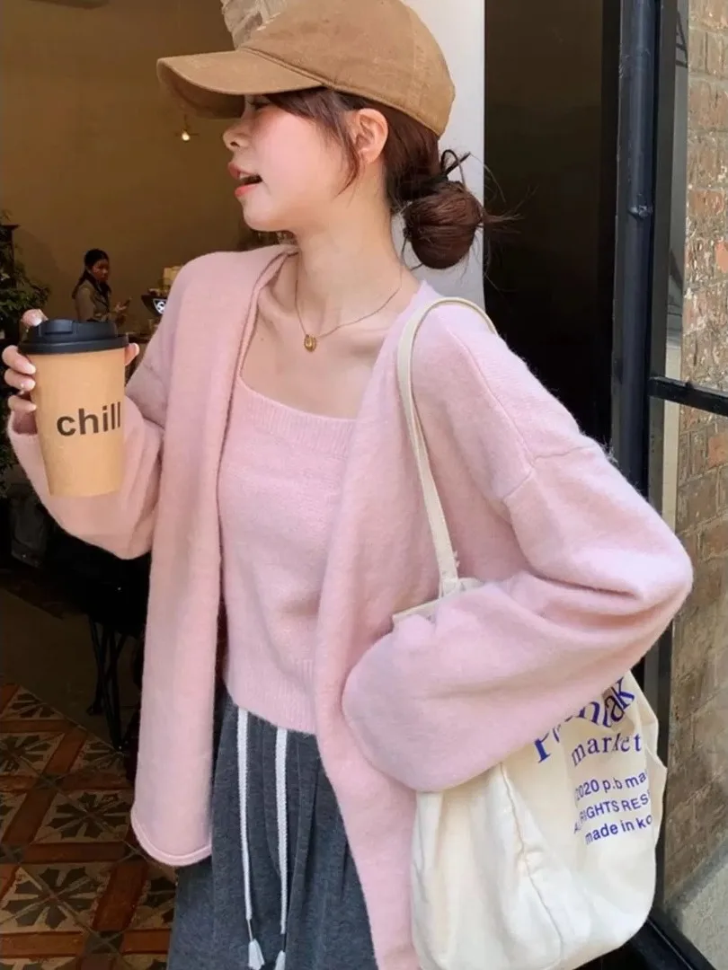 

Gagarich Pink Knitted Cardigan Two-piece Set Autumn Women 2025 New Style Early Autumn Korean Atmosphere Wearing Top