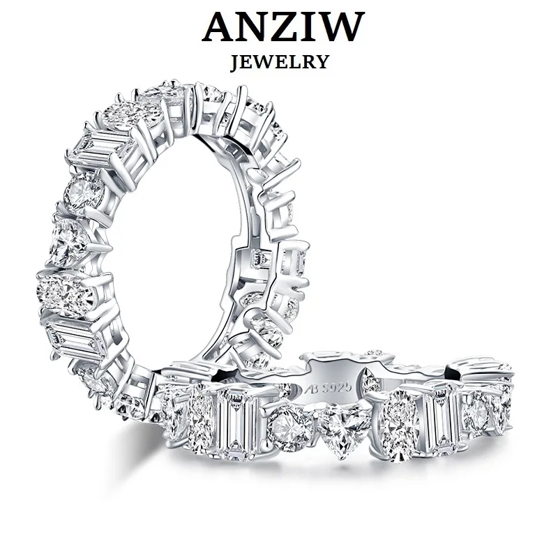 

ANZIW Luxury 925 Sterling Silver Band Rings Women Engagement Simulated Diamond Wedding Silver Bridal Full Eternity Rings