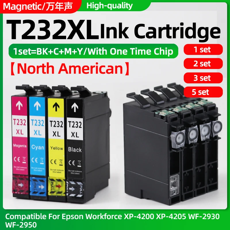 4color/1set~5set 232XL 232 T232 XL T232XL Ink Cartridge Compatible For Epson  Workforce XP-4200 XP-4205 WF-2930 WF-2950 Printers