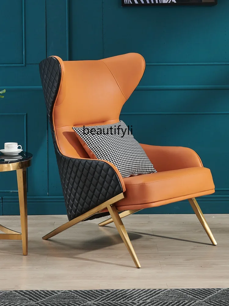 

Single sofa chair light luxury stainless steel, living room, high back leisure chair modern simple tiger chair