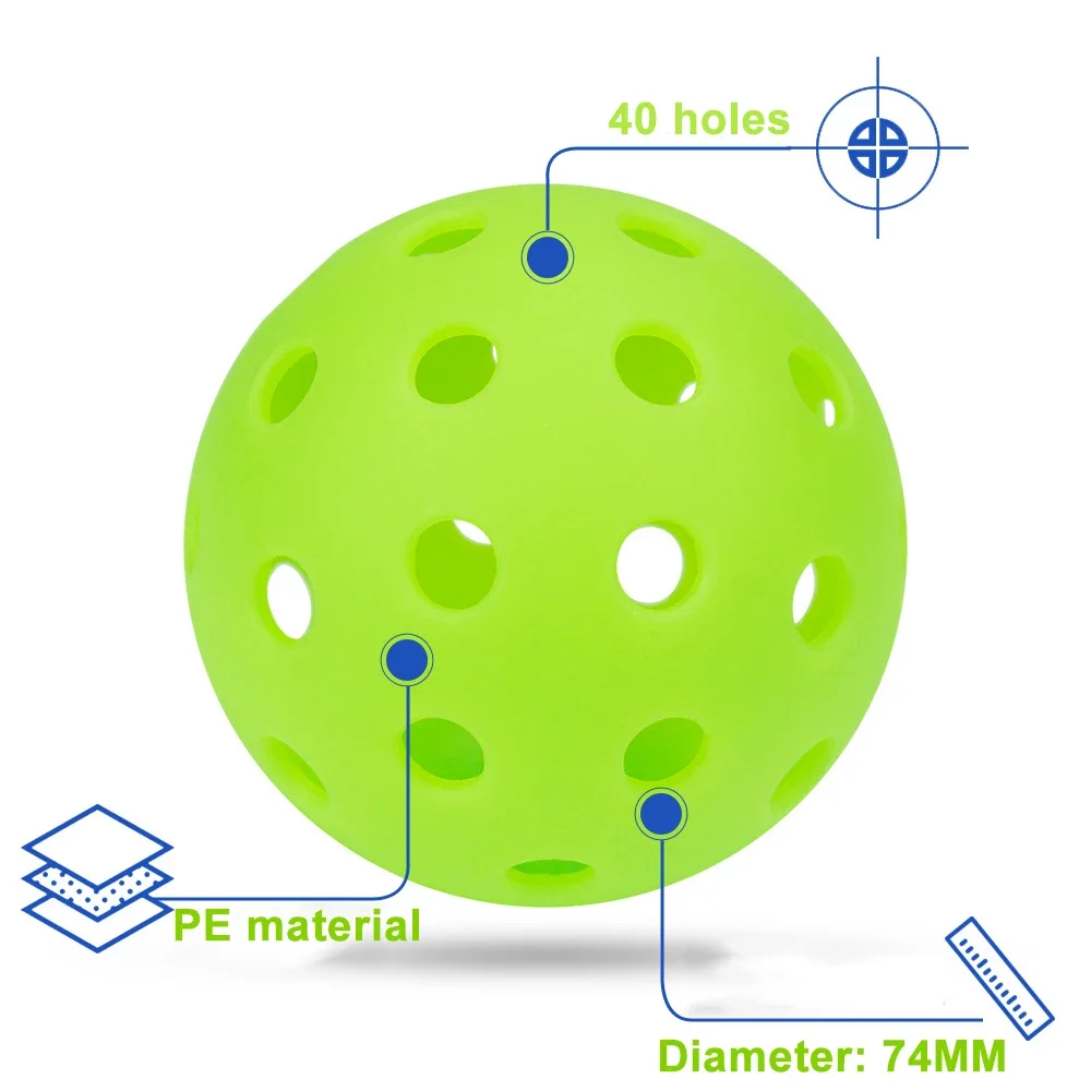 6 szt. Świecąca Pickleball 74MM lampka nocna zielona kula 40 otworów do nocnej zabawy i treningu świecących w ciemnych kolorowych piłka golfowa