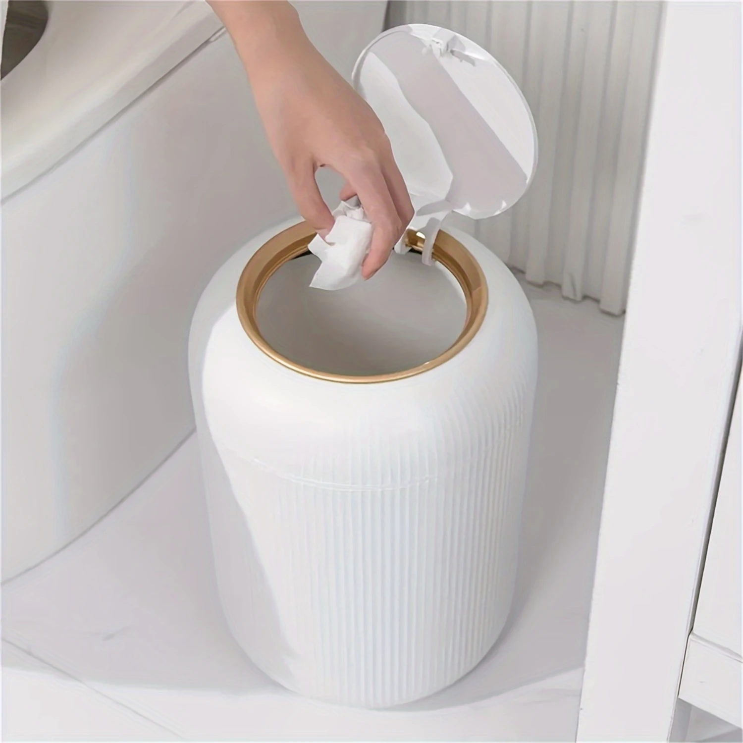 0.79/2.51gal Anti Odor Trash Bin With Lid, Simple And Fashionable Plastic Trash Can, Kitchen, Living Room, Bathroom Trash Can, M