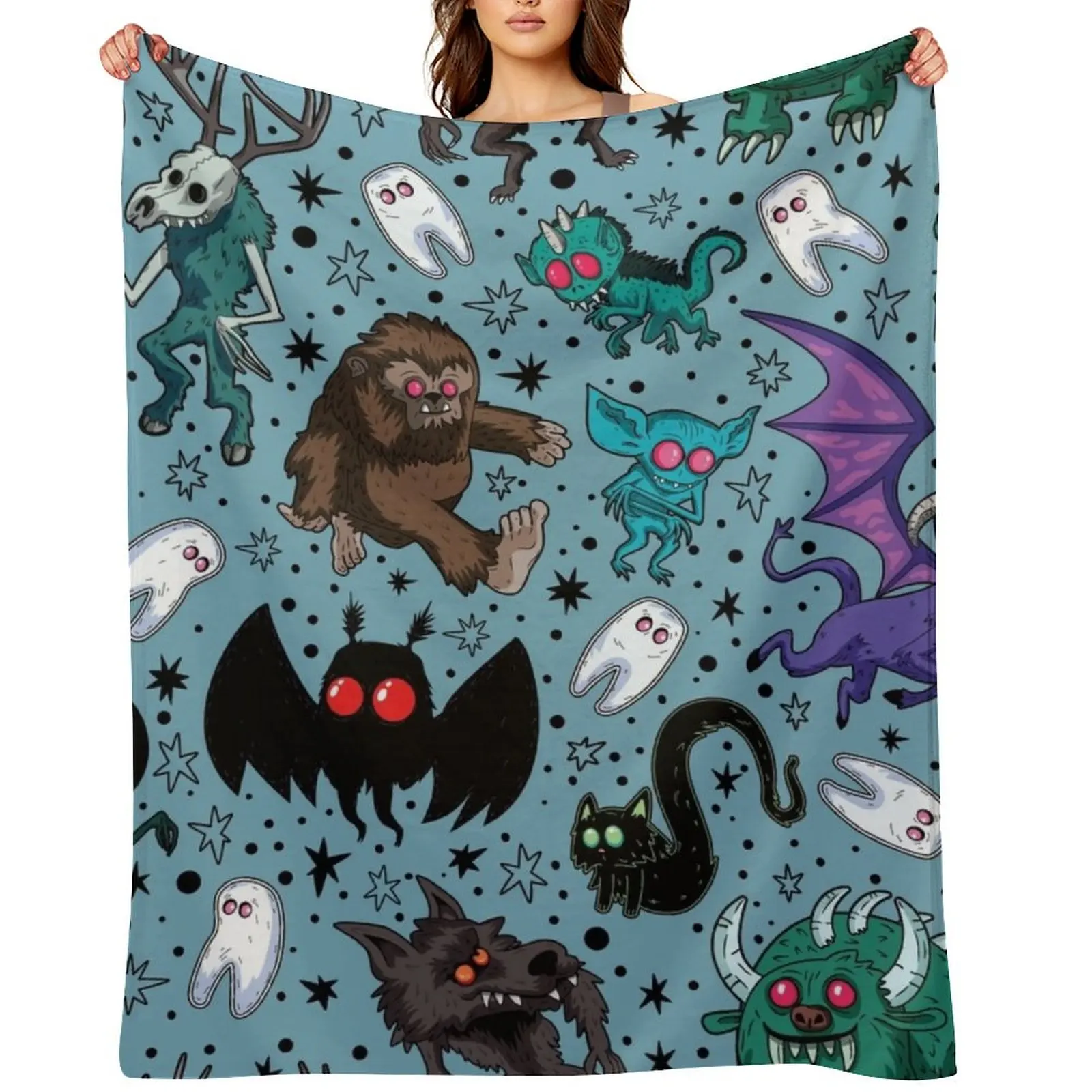 

Cryptids Night Light Blue Throw Blanket Picnic Cute Sofa Quilt Baby Blankets
