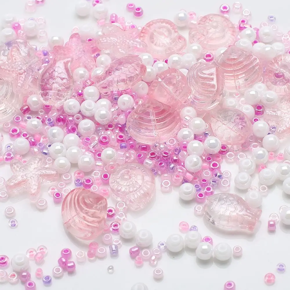 45g Perline sfuse con motivo misto Pesce di vetro Stelle marine Lumache Conchiglie Materiale fatto a mano Perline multicolori sfumate