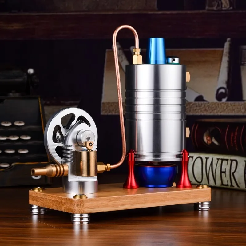 Metal miniature external combustion engine and steam engine model,fueled by alloy,for physics experiments and educational purpos
