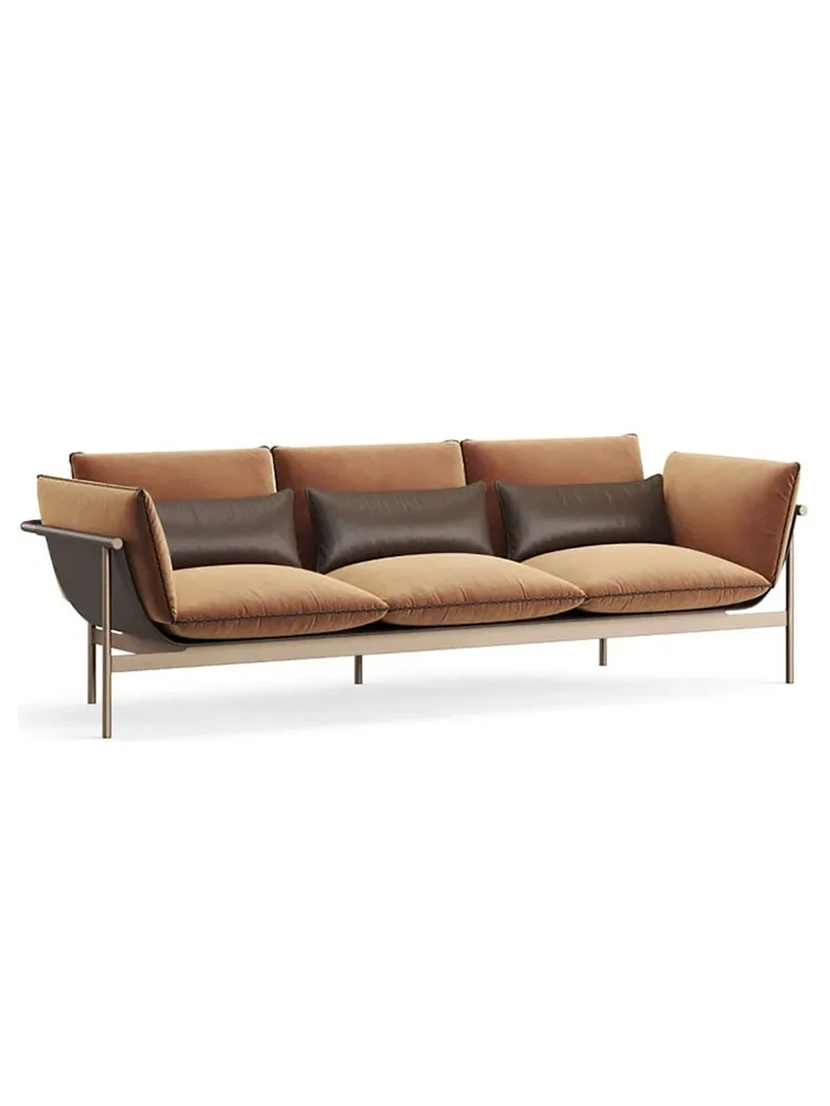 

Italian minimalist fabric sofa modern designer luxury villa living room high-end light luxury saddle leather leisure chair