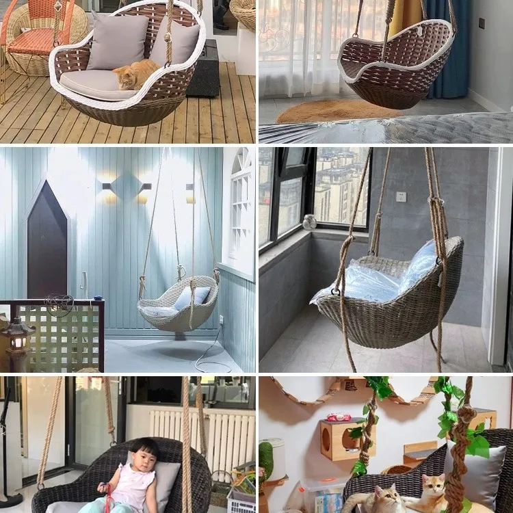 Hanging Basket Rattan Chair Indoor Household Hammock Single Double Swing Balcony Rocking Chair Drop Bird's Nest Hanging Orchid C