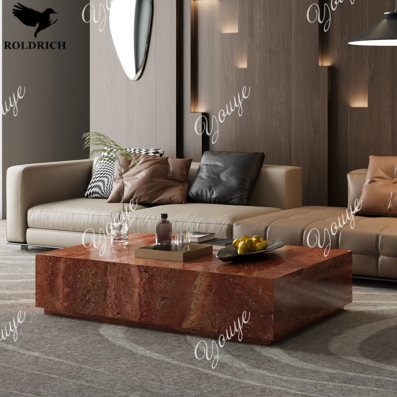 

F Красный травертин, мрамор, напольный ящик для гостиной, журнальный столик, средневековый, для большой и маленькой квартиры, роскошный каменный камень, каменная плита, чайный край