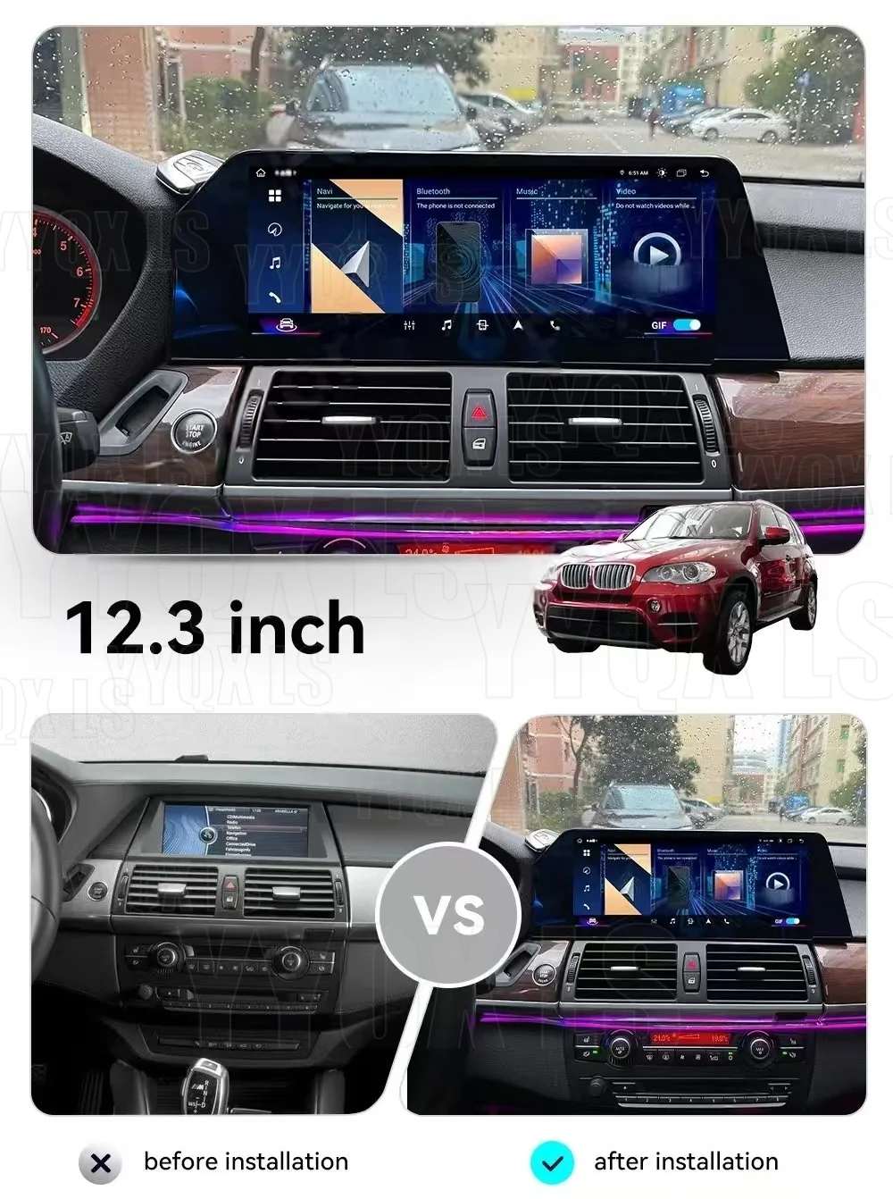 12.3inch Car Radio For BMW X5 E70 X6 E71 2007-2012 Blade Screen Android Multimedia Player GPS Qualcomm 256G Head Unit CarPlay