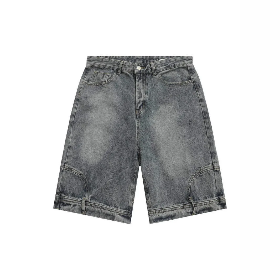 American High Street Retro Design Denim orts Y2K Summer Thin Loose Straight Cut Five-Point Pants Low Waist Jeans orts