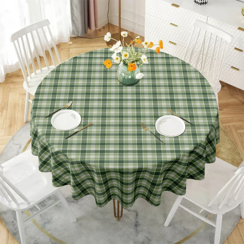 One piece of checkered printed round tablecloth - classic and timeless check pattern