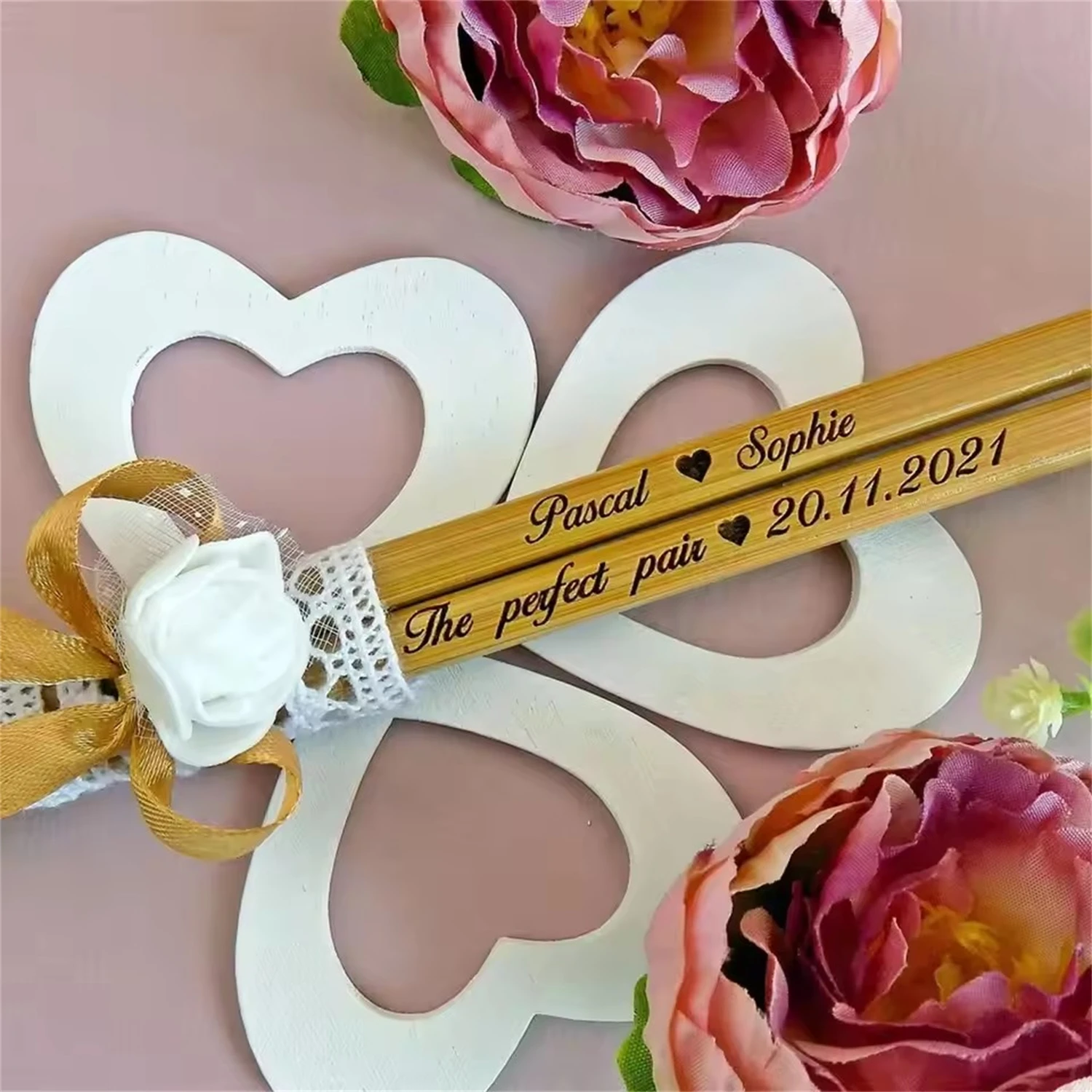 

100pr Exclusive Chopsticks with Lace+Flower, Wedding Favor Chopsticks, Chopsticks, Personalized Wedding Gift, Shower Gift, Favor