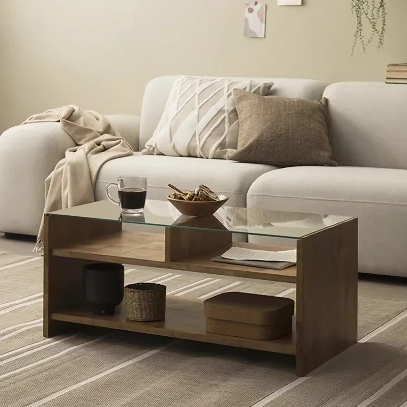 

Nordic Retro Cafe Tables Modern Wabi-sabi Style Creativity Double Layer Coffee Tables Drawer Wood Cafe Furniture Salontafel FYCT