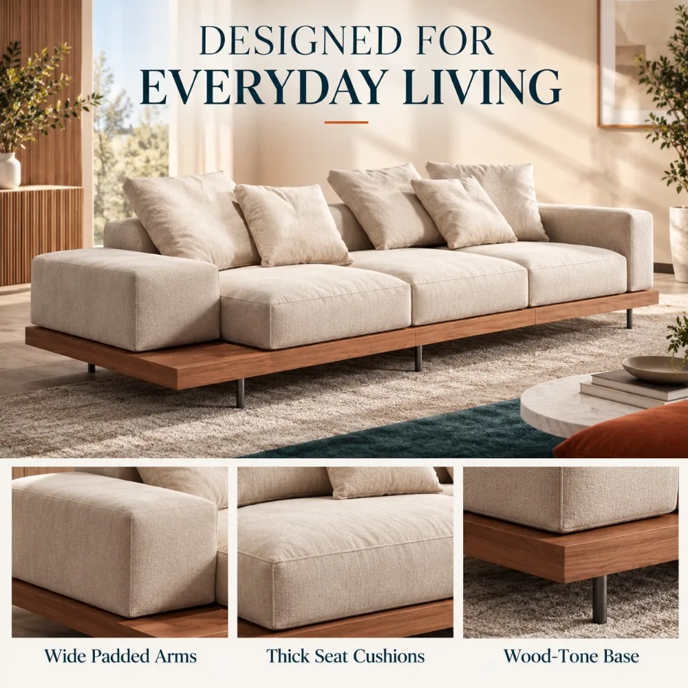 Solid Wood Sofa Set Japanese Style Living Room Sofa Luxury Fabric Couch Minimalist Furniture Modern Home Comfortable Sofa