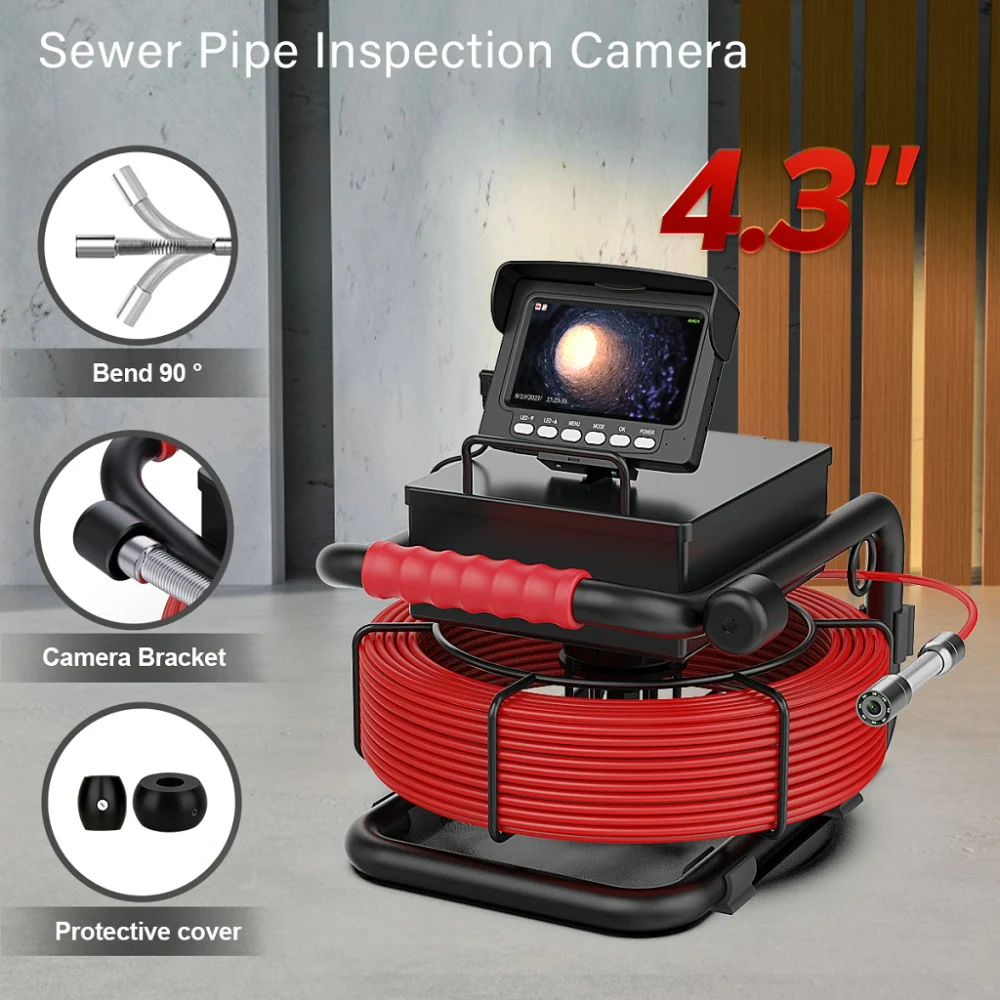 4.3'' Sewer Endoscope Camera with DVR,17MM Pipe Inspection Camera HD 1000TVL Drain Camera Waterproof Borescope with 16GB Card