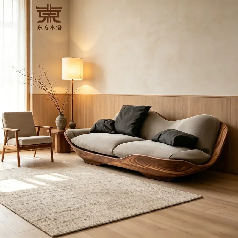 New Chinese Black Walnut Solid Wood Arhat Bed Sofa 2026 Landscape Creative Tenon and Mortise Furniture Straight Row