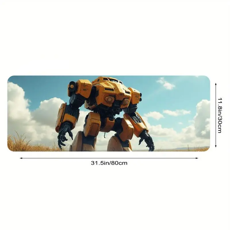 لوحة ماوس ألعاب ممتدة من Epic Yellow Mech Robot، طباعة Sci-Fi Desert Landscape HD، حصيرة مكتب غير قابلة للانزلاق لألعاب الكمبيوتر/المكتب، عيد الميلاد