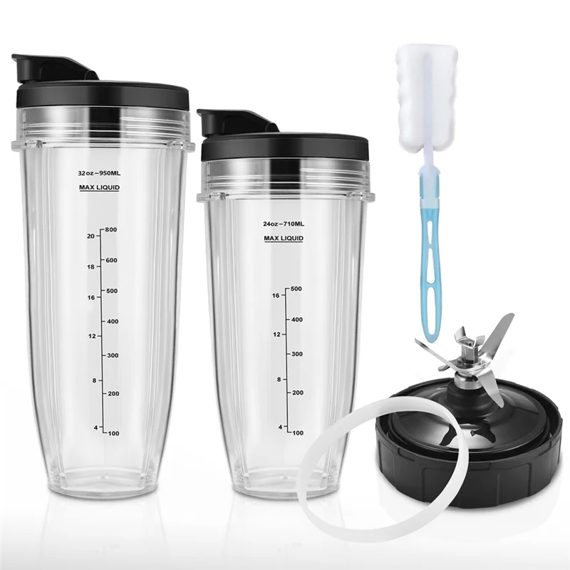 قطع غيار خلاط A31Z لـ Ninja Auto IQ، أكواب خلاط Ninja 24Oz + 32Oz مع مجموعة أغطية للذهاب، شفرة مستخرج الزعانف #4