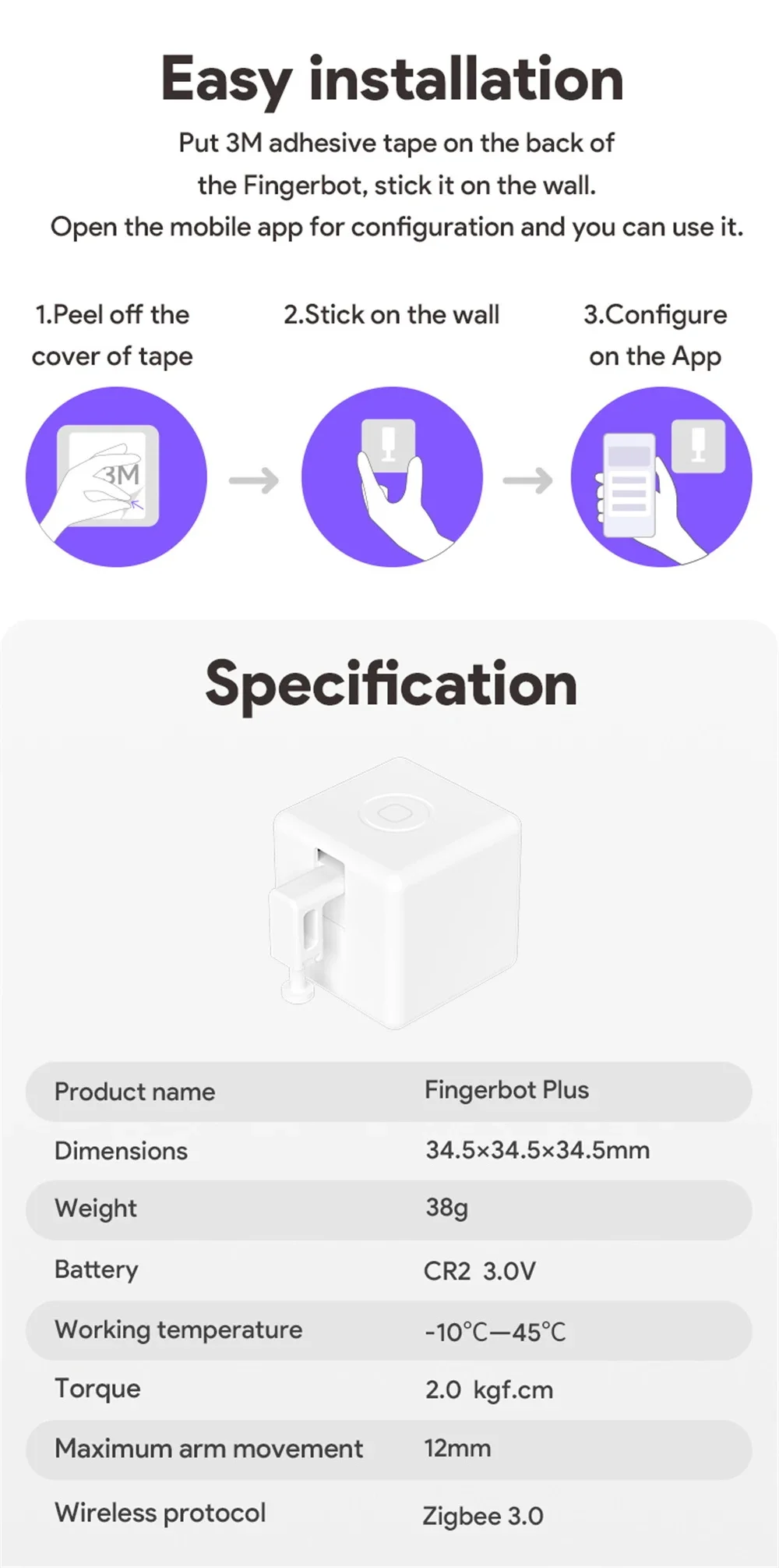Tuya Zigbee Fingerbot Plus Smart Fingerbot Schalter Taste Drücker APP Timer Sprachsteuerung Funktioniert mit Alexa Google Home Assistant – Detail 10