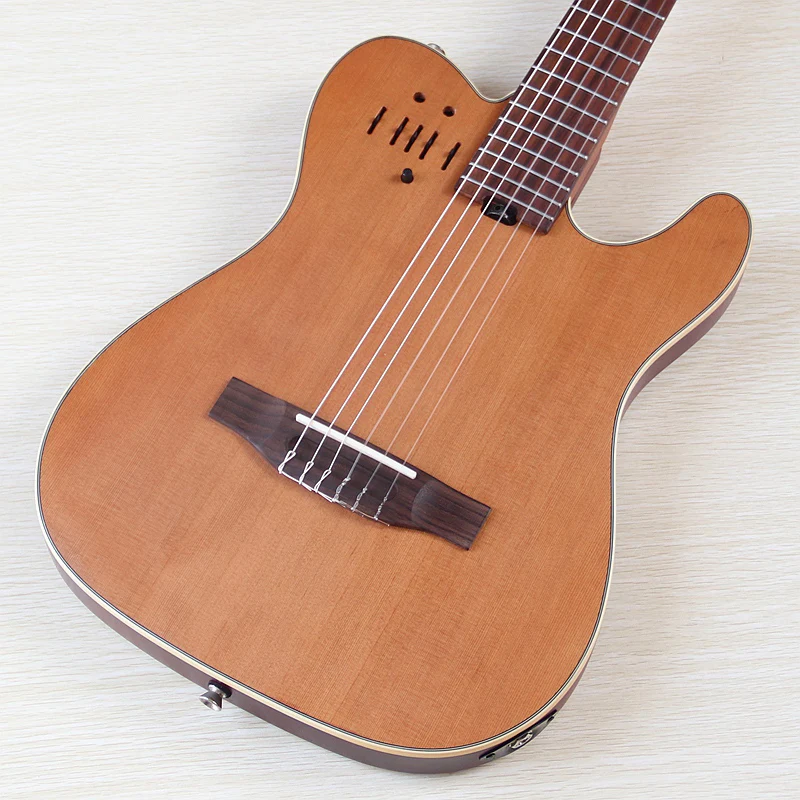 39inch Silent Classic Guitar 6 String Solid Spruce Top With Okoume Wood Back High Gloss Classic Silent Guitar With Pick Up