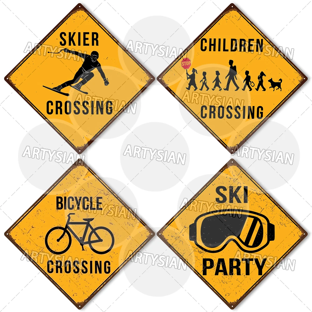 Safey Caution Warning Sign Crossing Plaque BICYCLE CHILDREN SKIER SKI SNOWBOARDER DANCER DIRT BIKE GYMNAST KAYAKER SURFER