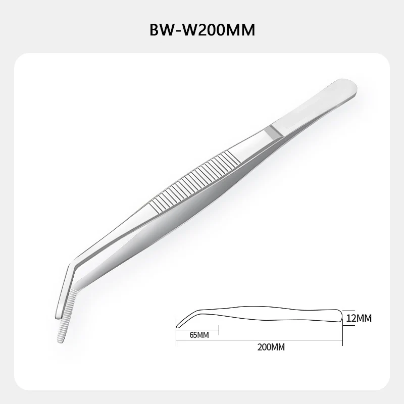 Baja Tahan Karat 430 Aksesori Pinset Kepala Bulat Anti-selip Bergigi Lurus Panjang 12.5Cm-30Cm Siku Kepala Lurus TIK