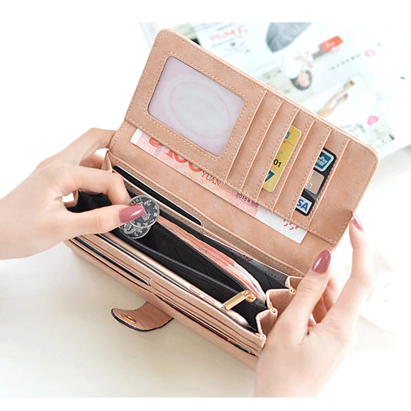 High Quality Long Women Wallet Nubuck Leather Ladies Purse With Coin Pocket Female Credit Card Holder Phone Clutch Bag
