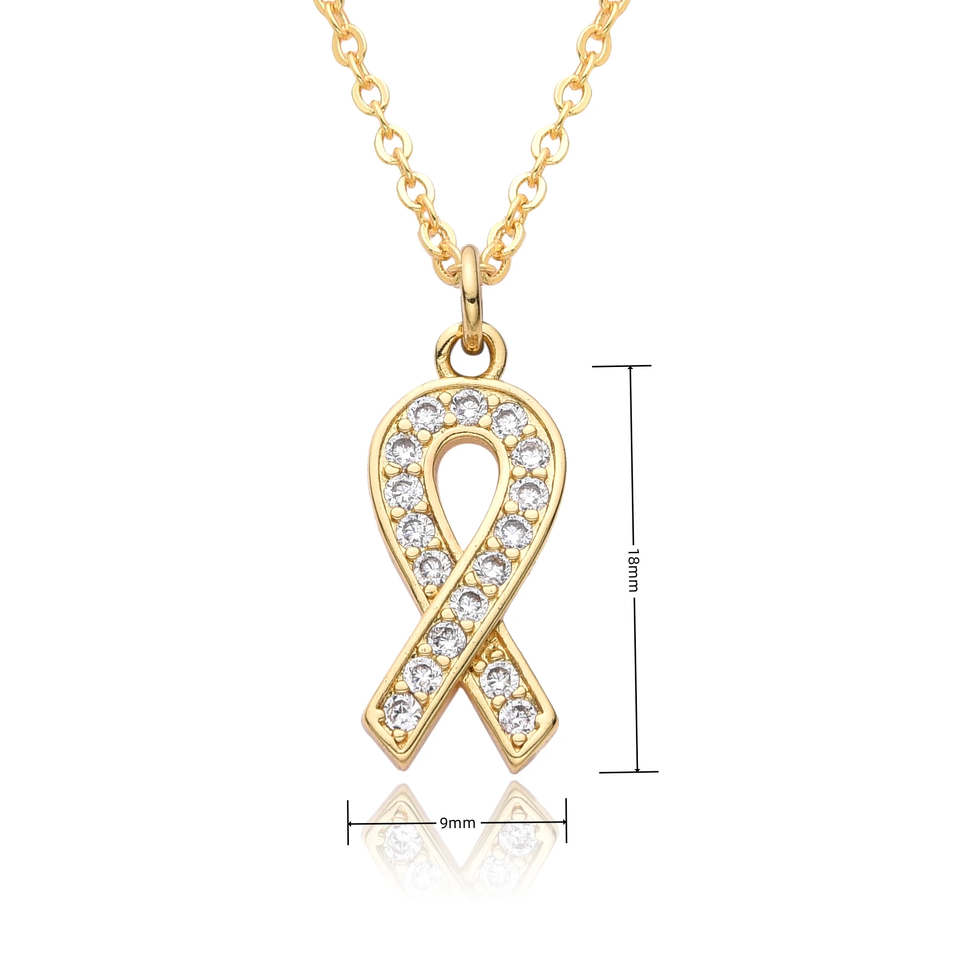 Gold Plated Breast Cancer Awareness Ribbon Charms Necklace for Women Men Soldier Safety Blessing Lucky Pendant Diy Jewelry Gifts