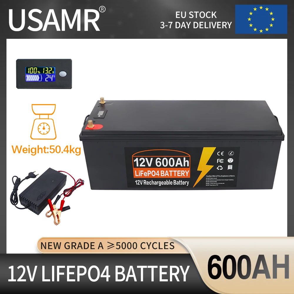 New 12V 500Ah 600Ah LiFePO4 Lithium Iron Phosphate Battery Pack 5000 Cycles For RV Campers Golf Cart Solar With Charger TAX FREE