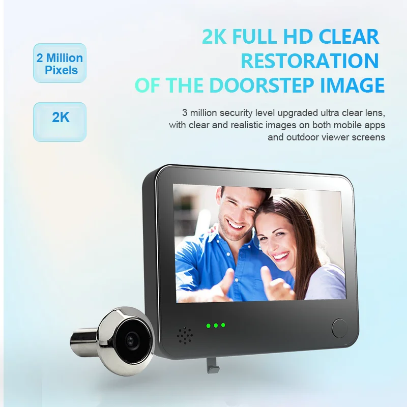 Danmini Tuya Smart Cat Eye Door Security Camera 3MP 4.3 Inch Screen 2K Visual Night Vision PIR Motion Detection Digital Peephole