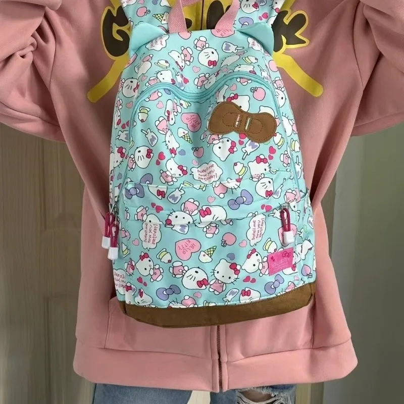 

Sanrio Hello Kitty Large Capacity Backpack Cute Bow Ears Portable Student School Bag Girl Birthday Gift Best Friend Same Style