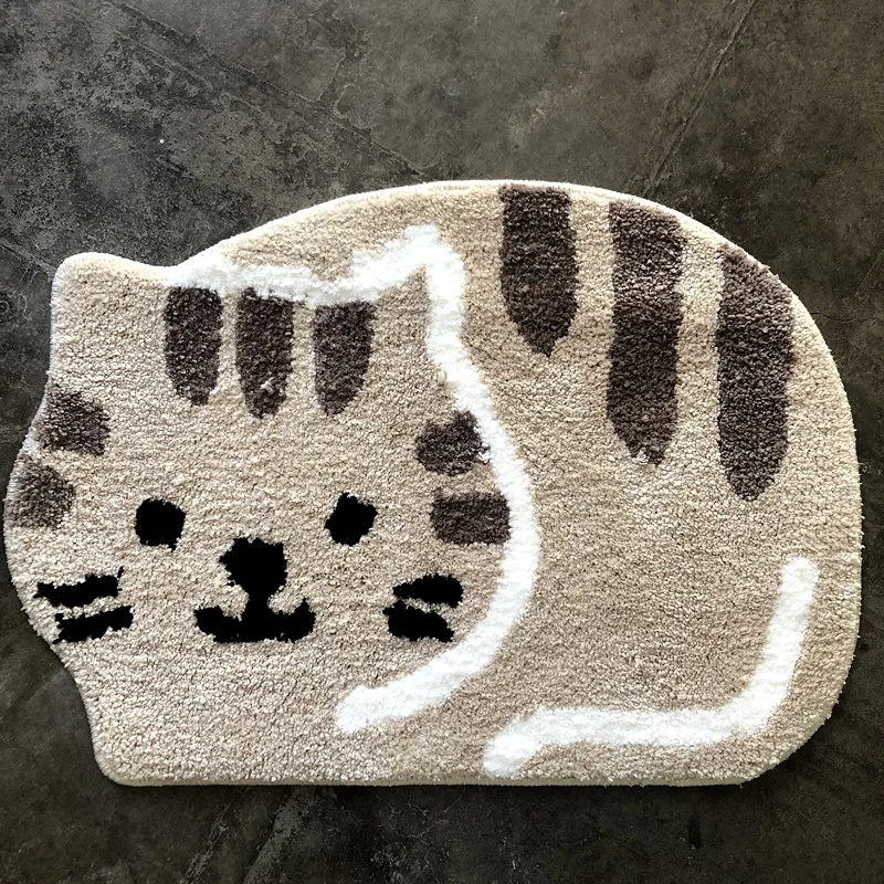 3D Animal Shape Flocking Cartoon Floor Mat Household Bathroom Doormat Absorbent Non-slip Foot Mat Bedroom Decorative Carpet