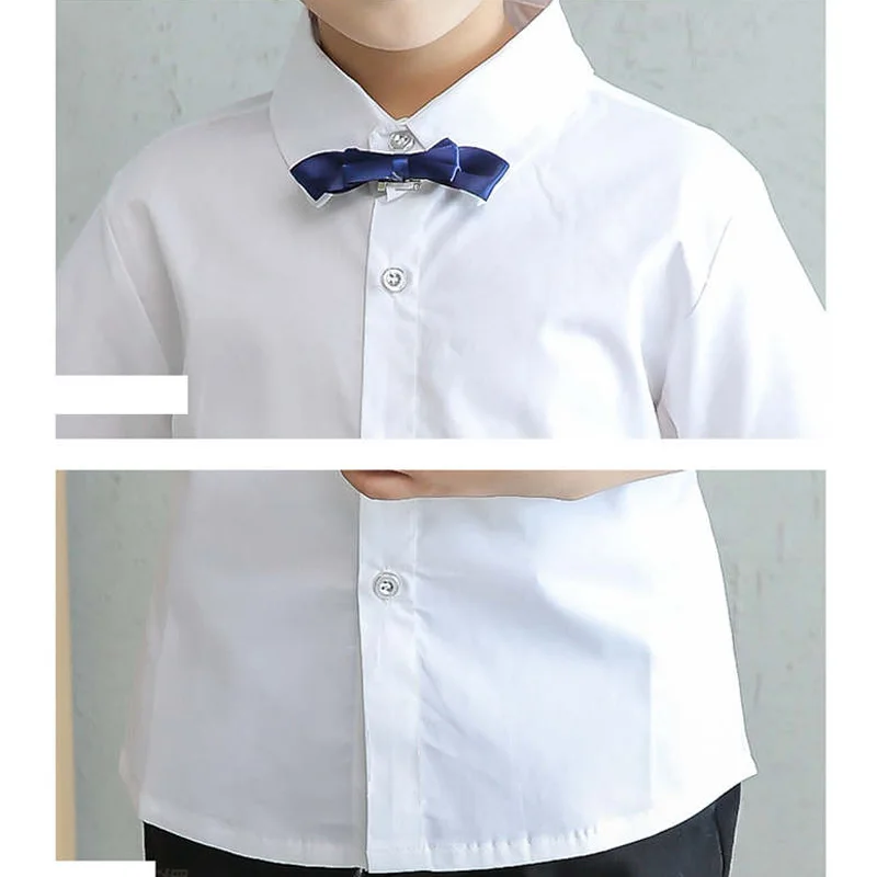 Teenage Boys White ShirtS Summer Cotton Bow Design Short Sleeve Big Button Down Children Tie Blouse For Baby Kids 2-14 Years