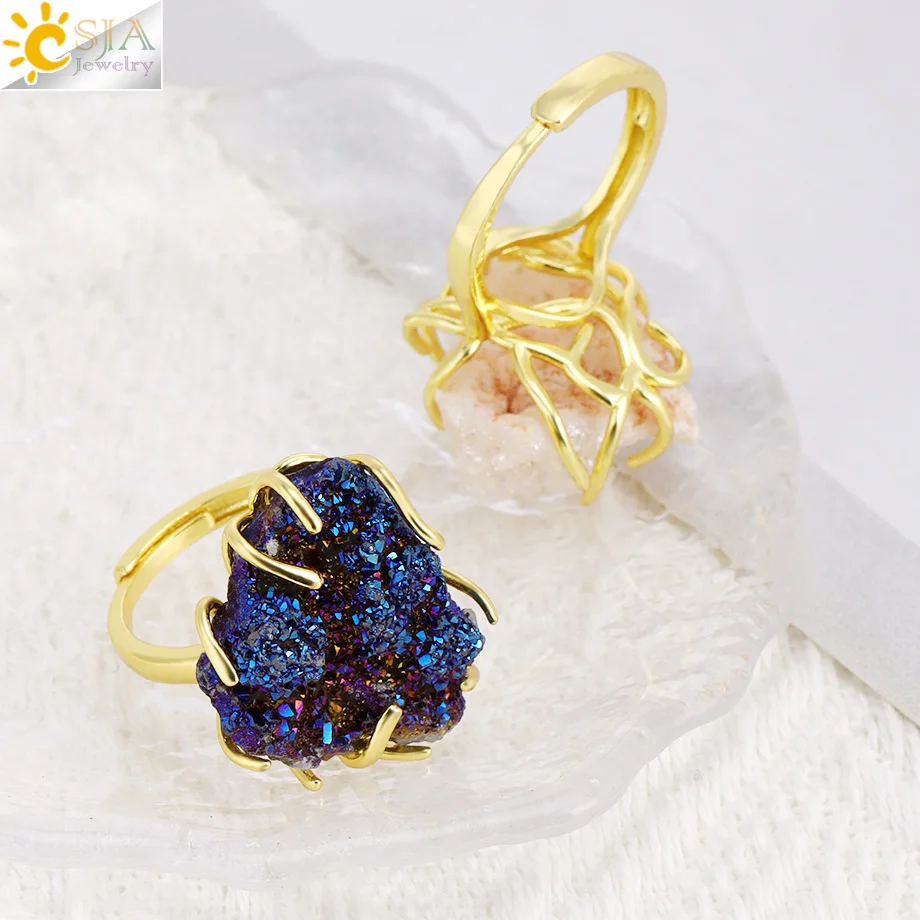 1 шт. нерегулярное кольцо с кристаллами друзы Drusy, роскошное золотого цвета, радужное белое кольцо на палец с камнем, регулируемые ювелирные изделия, подарок на день Святого Валентина H558