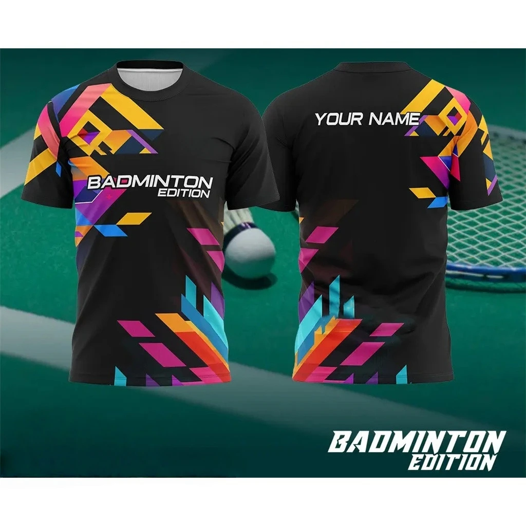 Мужская одежда для бадминтона, футболка для бадминтона с градиентным 3D принтом, индивидуальное имя и логотип команды, быстросохнущая спортивная одежда на открытом воздухе, мужской топ для спортзала