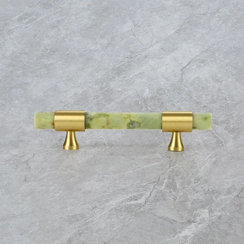 Natural Jade Closet Pull Handles Long Bar Brass Drawer Knob Wardrobe Cupbaord Furniture Handles For Kitchen Wine Shoe TV Pulls