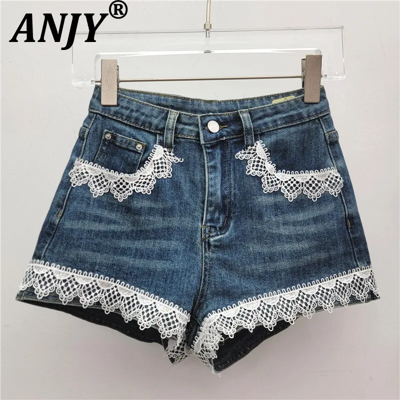 

ANJY, летние новые женские уличные шорты в американском стиле ретро, сексуальные горячие Y2K, шикарные модные модные потертые кружевные лоскутные модные джинсовые шорты с карманами A7682