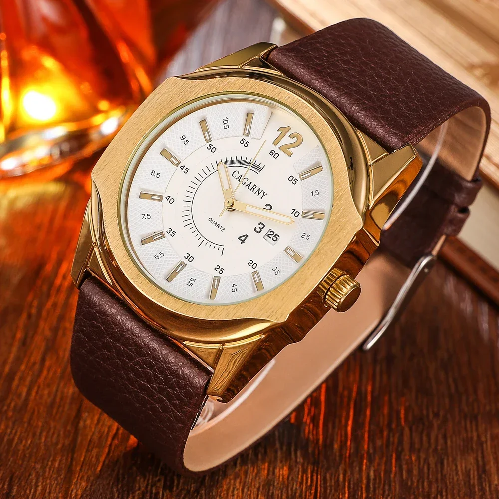 

Dropshipping Gold Watch Men Clock Leather Strap Casual Men's Quartz Watches Man Waterproof Date Military Relogio Masculino XFCS