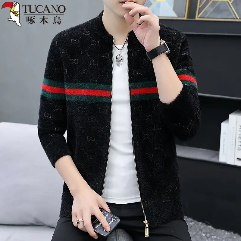 Cardigan sweater men's spring and autumn new trend zipper thread jacket casual knitted sweater jacket men
