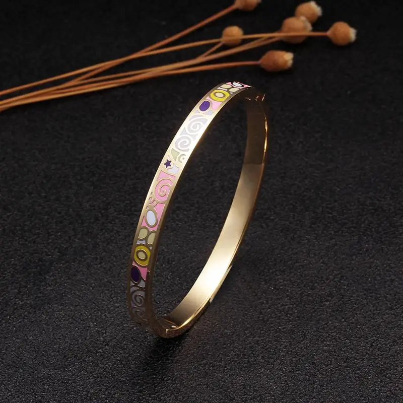 New Fashion Women Girls Wedding Party Cuff Bangles 6mm Enamel Stainless Steel OL Charm Bangles Jewelry Gift