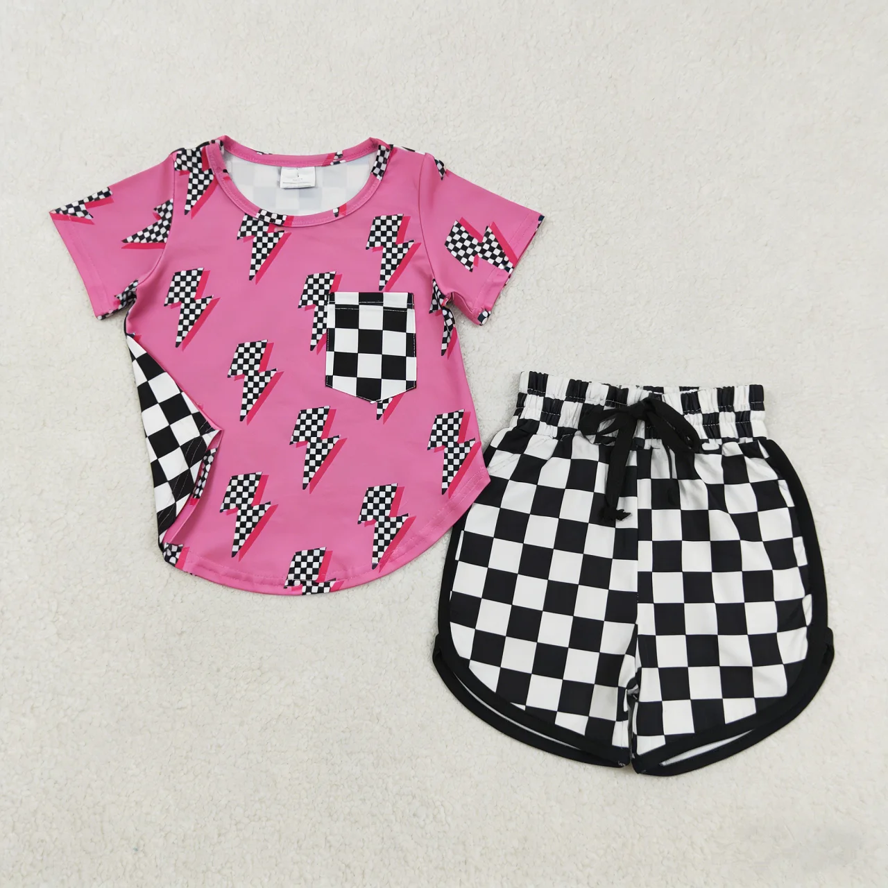 conjunto-de-roupas-para-meninas-bebe-por-atacado-camiseta-de-manga-curta-e-calcas-xadrez-pretas-para-criancas-roupas-de-verao-para-meninas